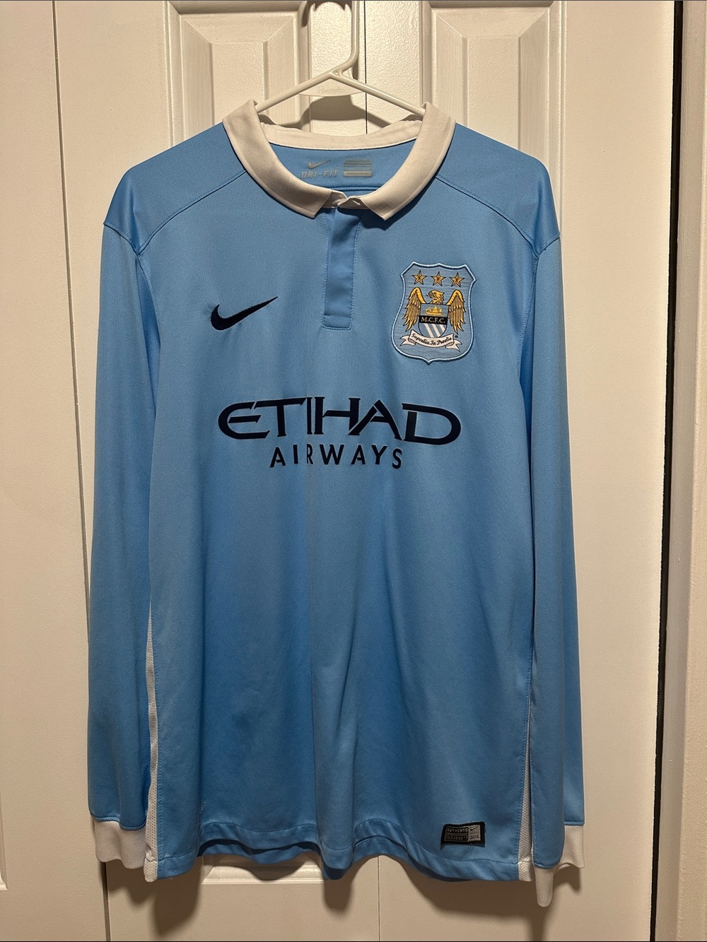 (USED) Nike Manchester City Home 2015 Long Sleeve Jersey - Size Large